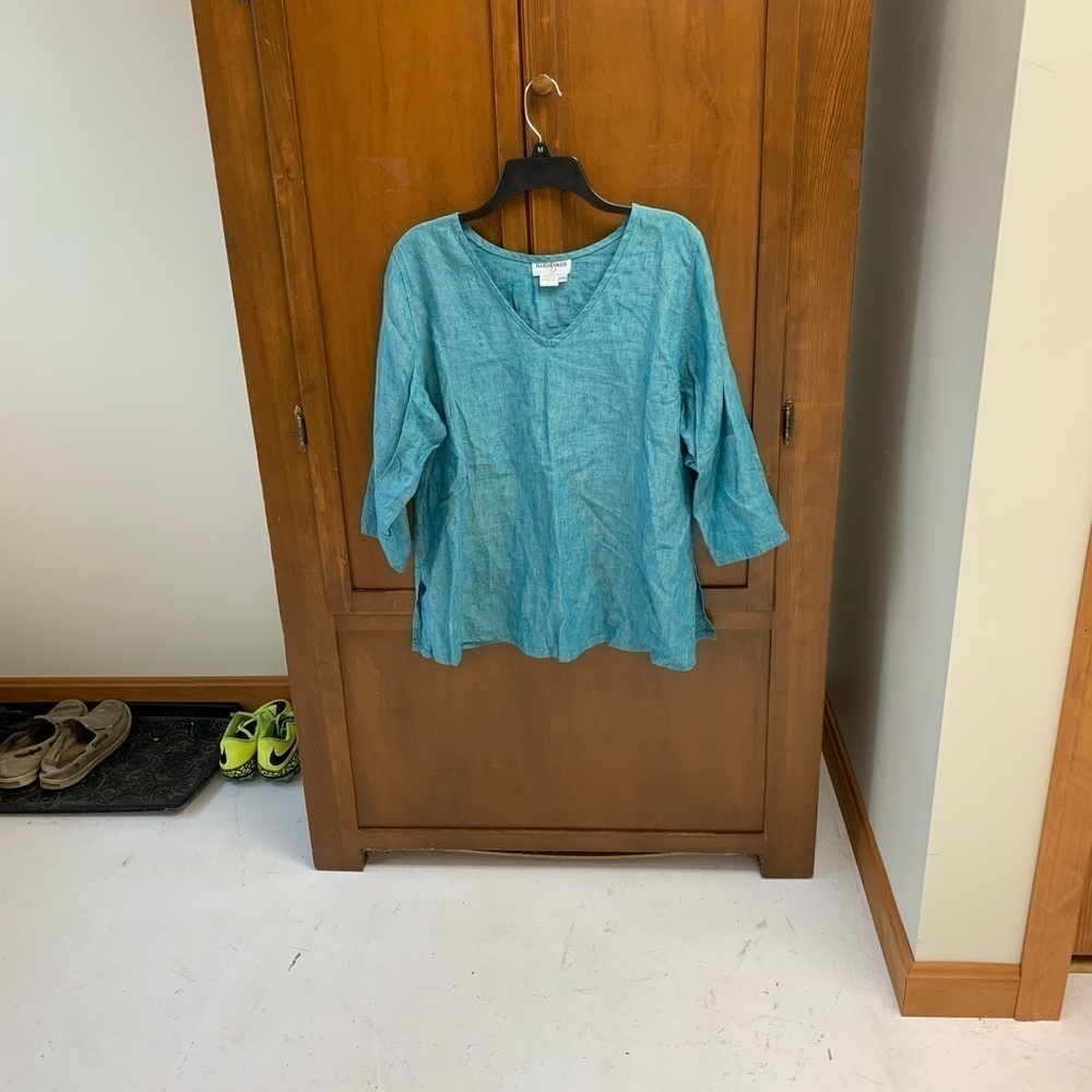 Harper Greer 💯 linen tunic top shirt blouse XXS 21 in pit length 26in